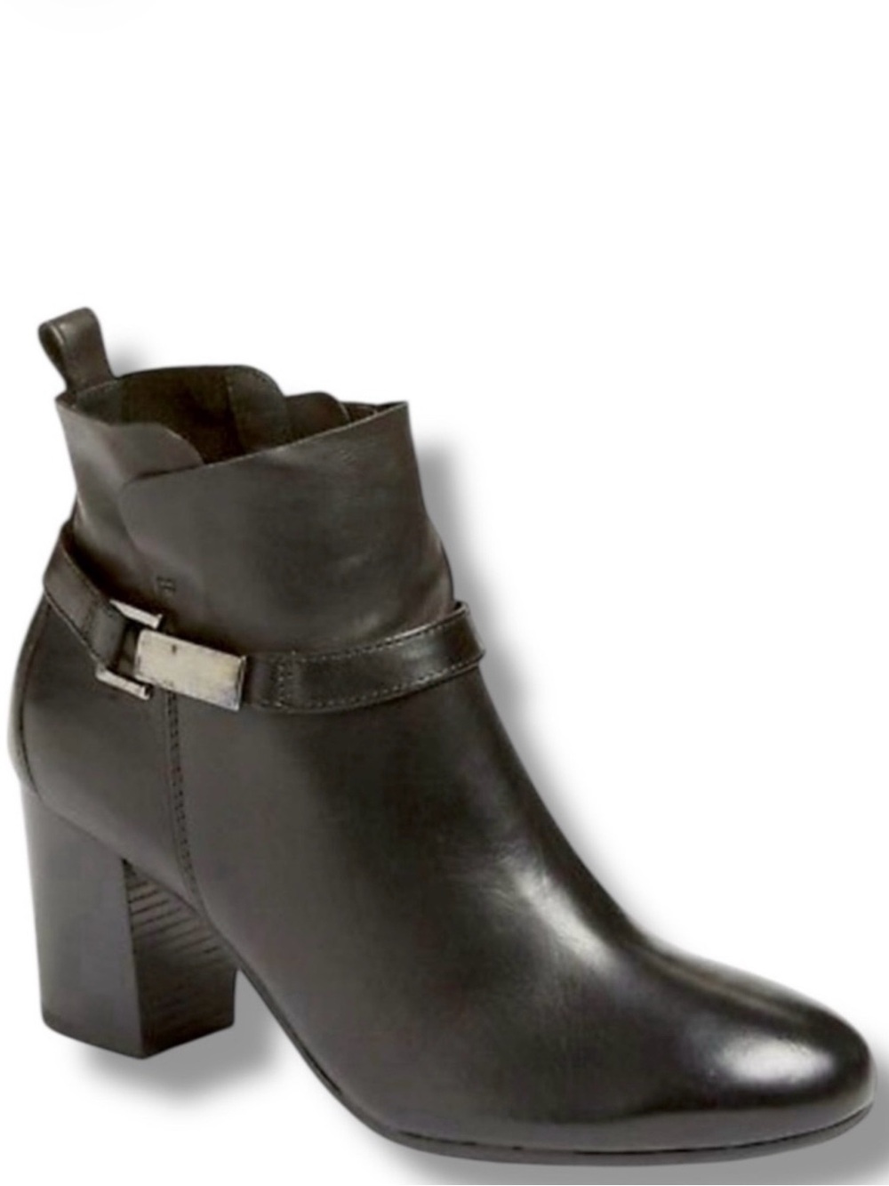 Paul Green Kathy Black Leather Ankle Bootie Block Heel Zip Strap Size 7